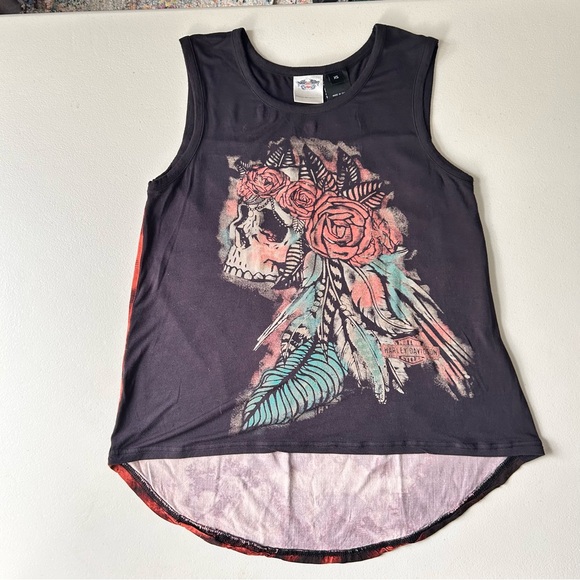 Harley-Davidson Womens Sleeveless Scoop Neck Skull Flower Flowy Tank Top XS - Picture 3 of 6